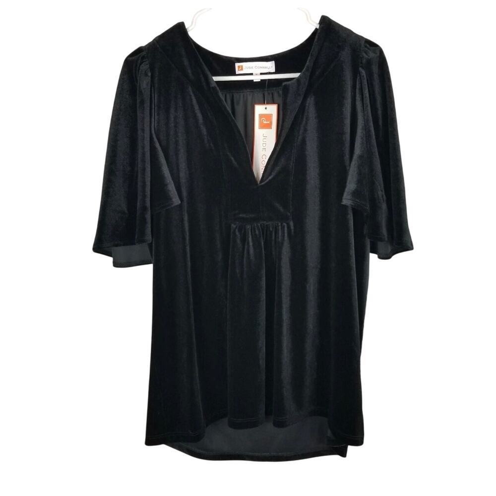 Jude Connally Madeline velvet top black flutter short sleeve Size L $198